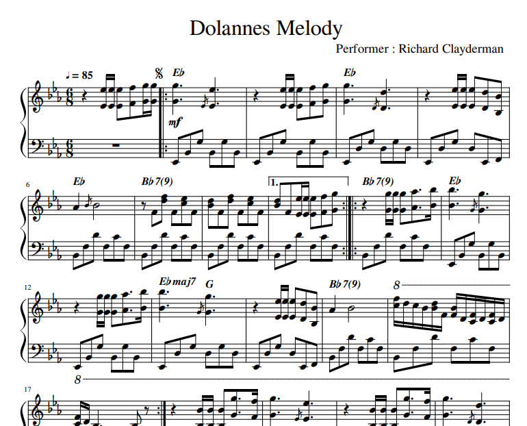 Richard Clayderman - Dolannes Melody for piano